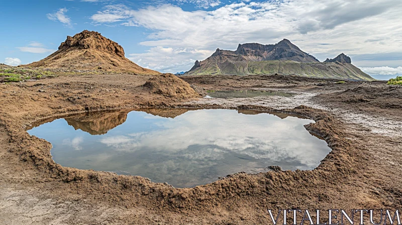 Majestic Mountain Reflection in Natural Pools AI Image