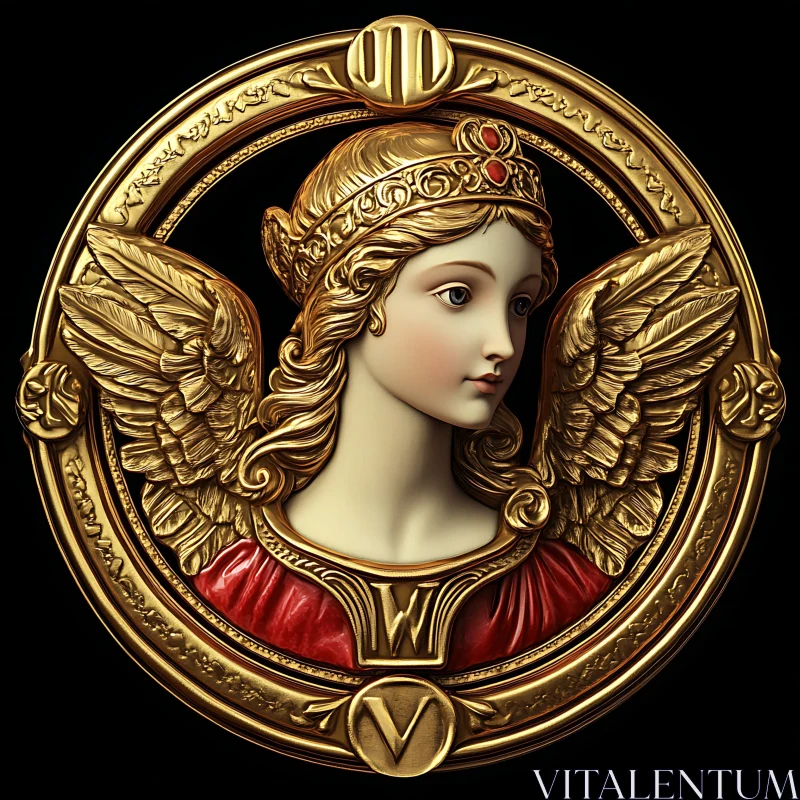 Winged Angel Portrait in Golden Frame AI Image