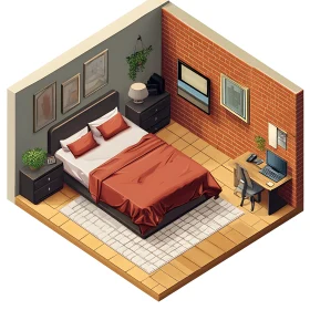 Cozy Bedroom with Brick Wall