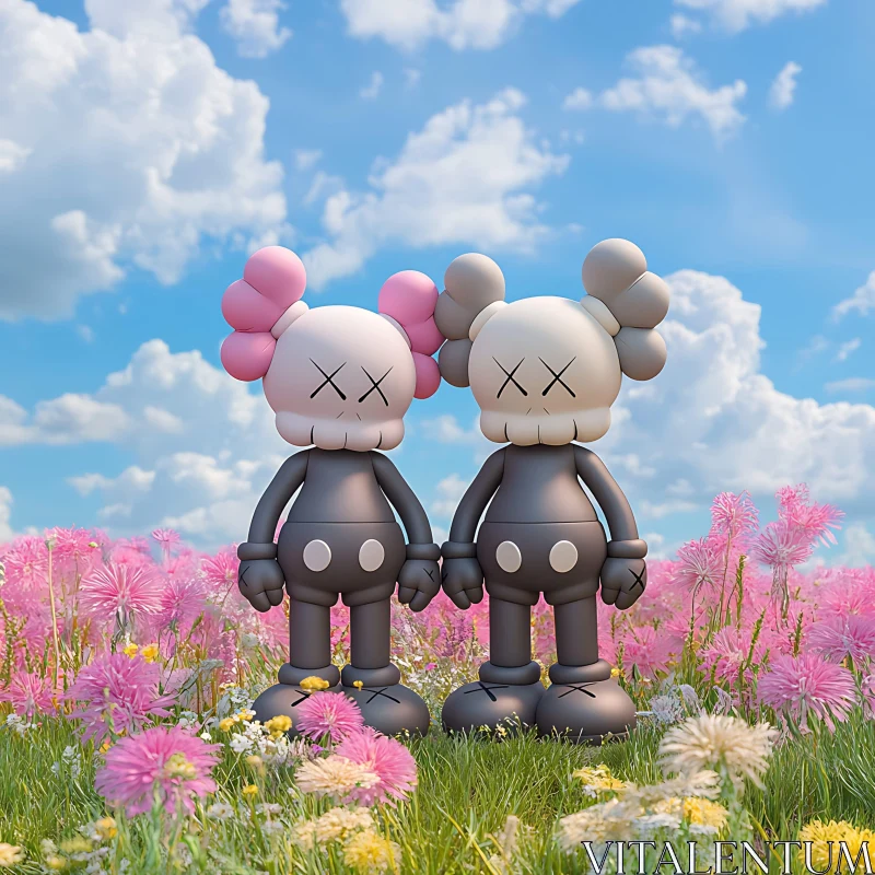 Toy Figures in a Flower Meadow AI Image