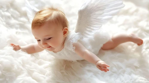 Infant Angel Lying on White Fur