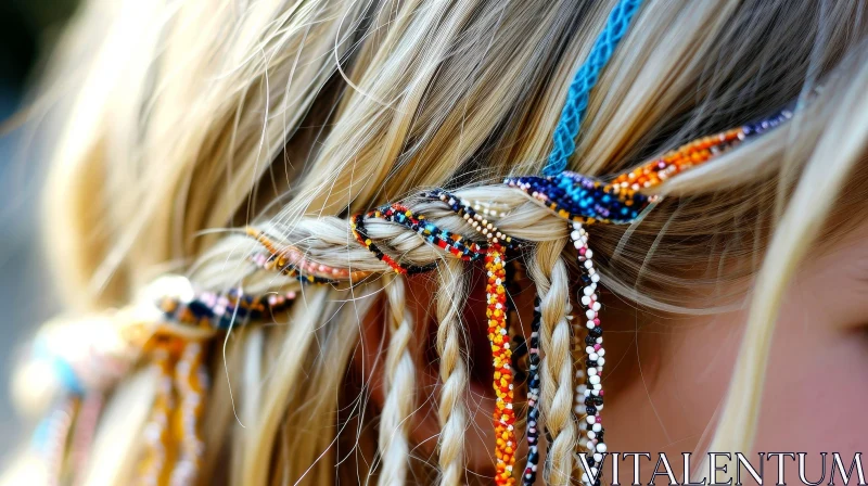 Captivating Blonde Girl with Colorful Beads in Her Hair AI Image