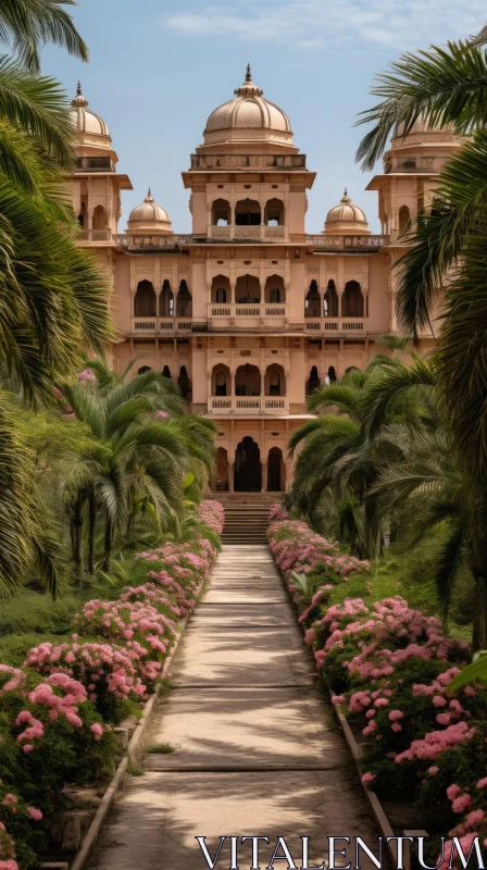 Captivating Tropical Landscape: King's Villa in Jaipur | Flower and Nature Motifs AI Image
