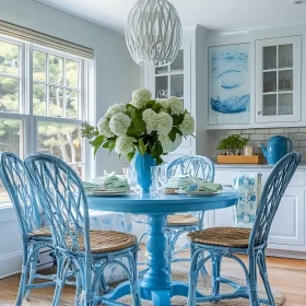 Coastal Style Dining Room with Hydrangeas