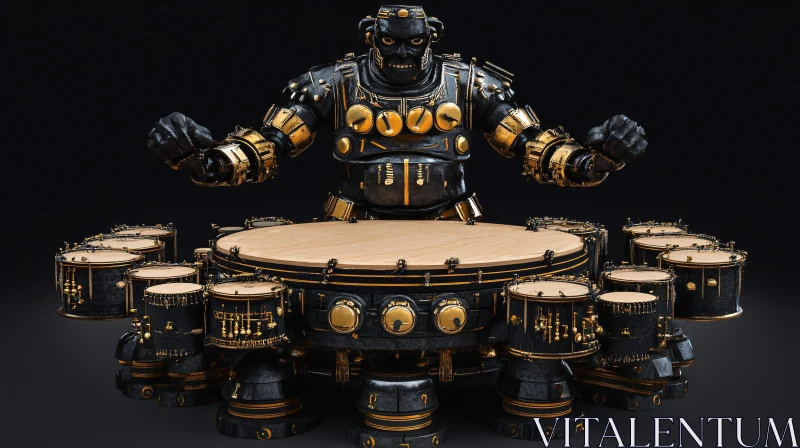 Robot Drummer with Golden Accents AI Image