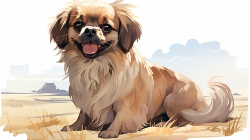 Detailed Illustration of Brown Dog in Desert