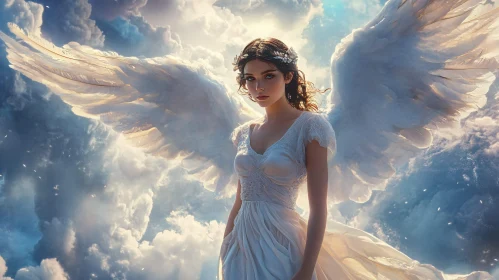 Celestial Angel with Wings in Heaven