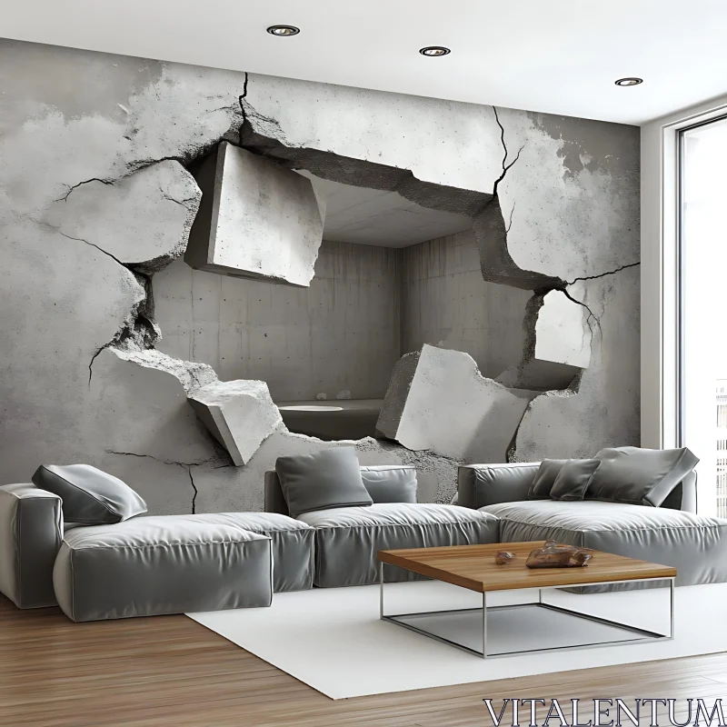 Contemporary Room with Breaking Wall Design AI Image