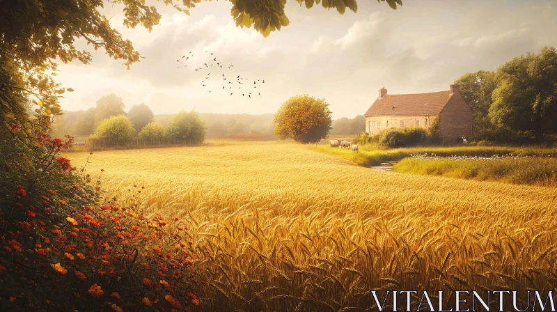 AI ART Idyllic Countryside Scene with Wheat Field