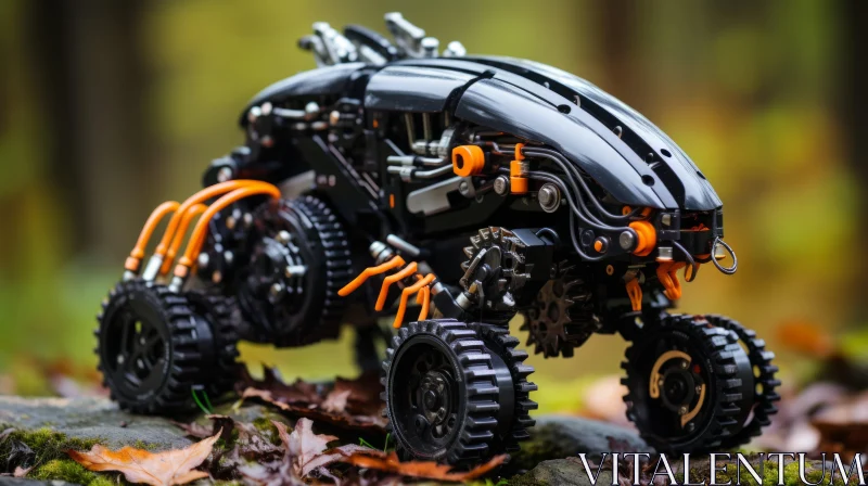 Manticore-Inspired Plastic Robot Amidst Forest Foliage AI Image