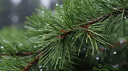 Norwegian Nature - Raindrops on Pine Branch