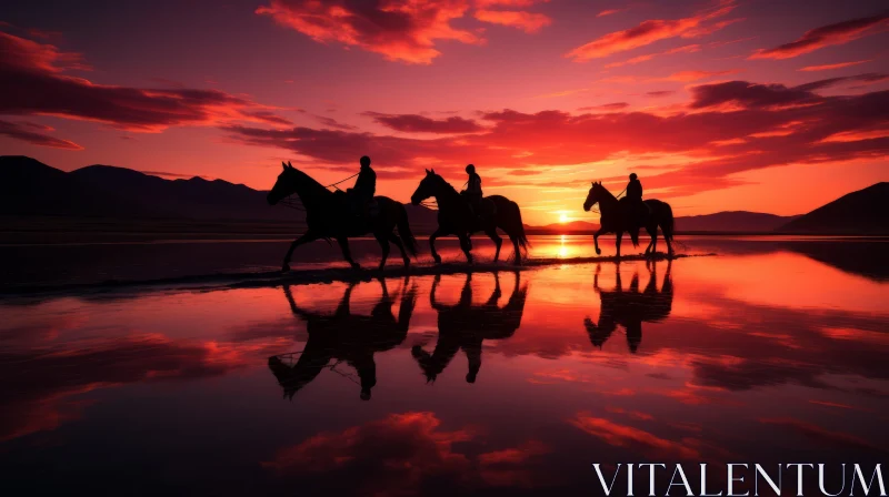 Romantic Sunset Horsemen: Reflective Landscapes AI Image