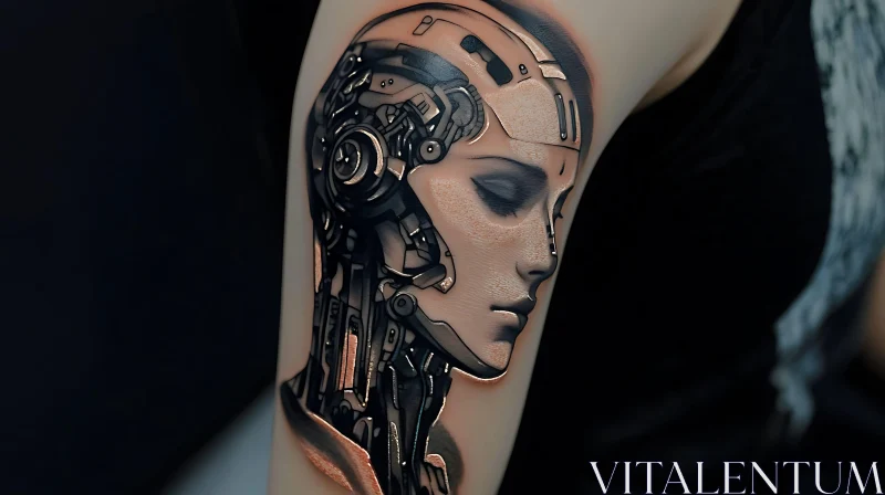 Detailed Cyborg Tattoo on Arm AI Image