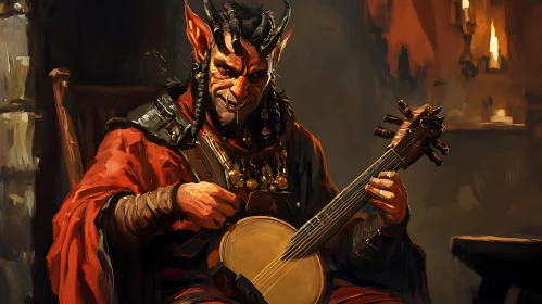 Horned Demon Musician in Red Robe