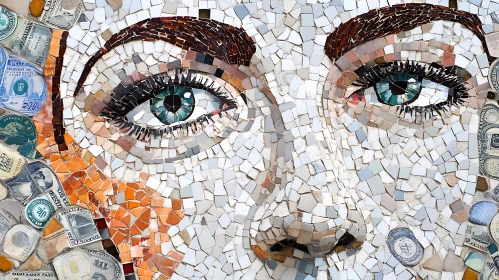 Abstract Mosaic Face with Money