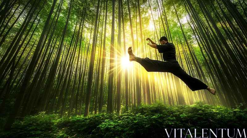 AI ART Bamboo Forest Athlete Mid-Air