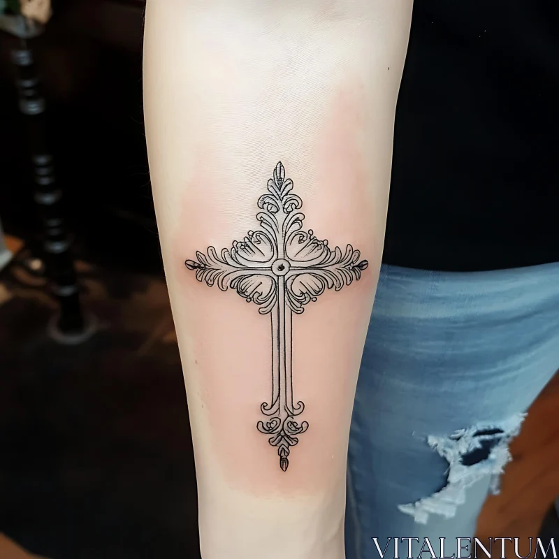 Ornate Cross Tattoo on Arm AI Image