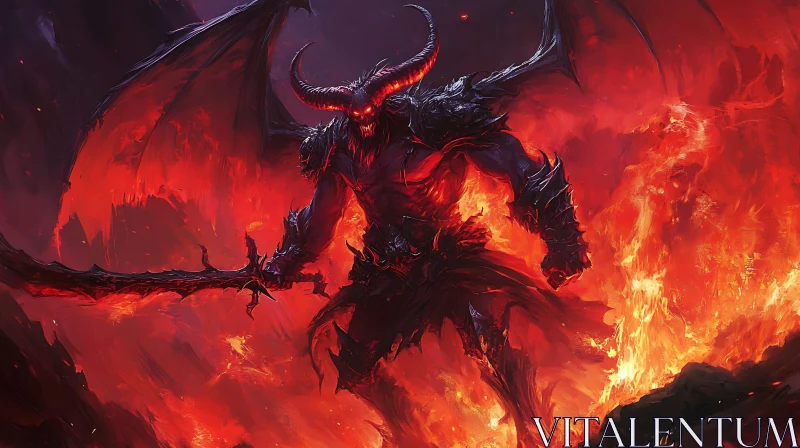 AI ART Fiery Demon Warrior in Hellscape