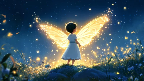 Child with Fairy Wings in Starlight