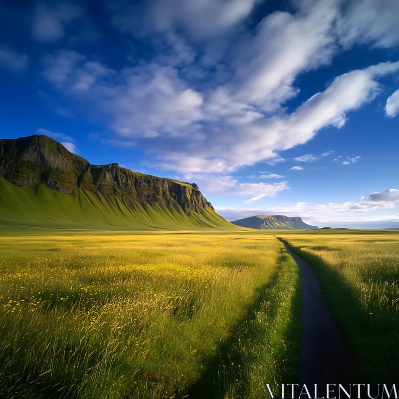 AI ART Lush Field and Mountain View