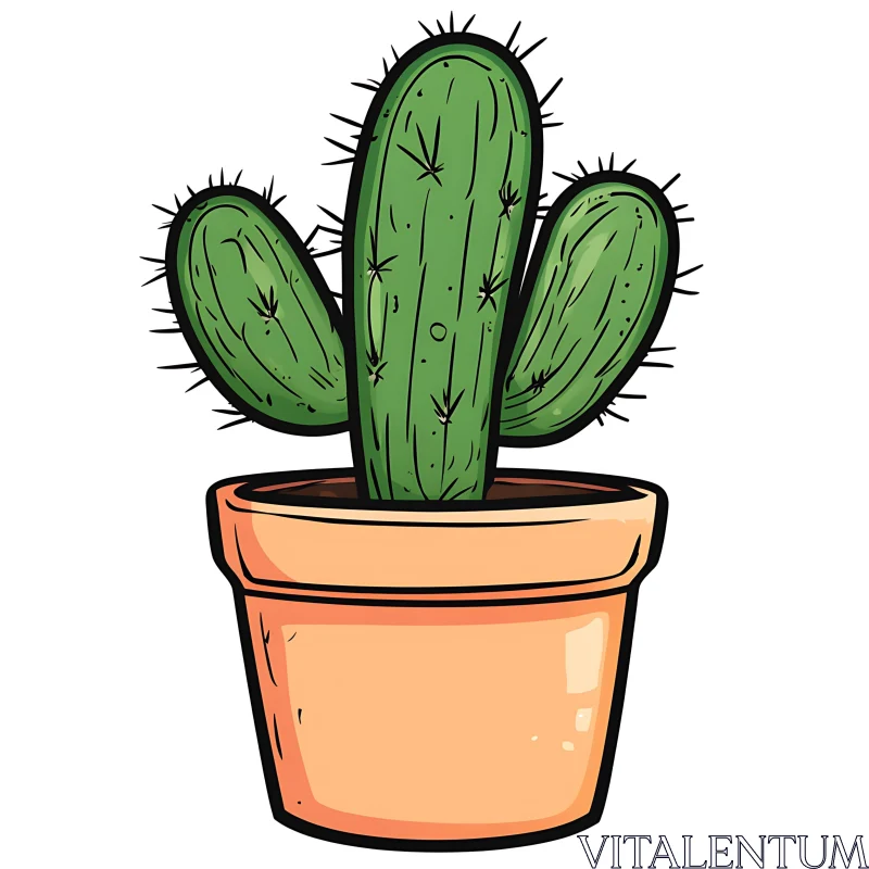 Cartoon Cactus in Orange Pot AI Image