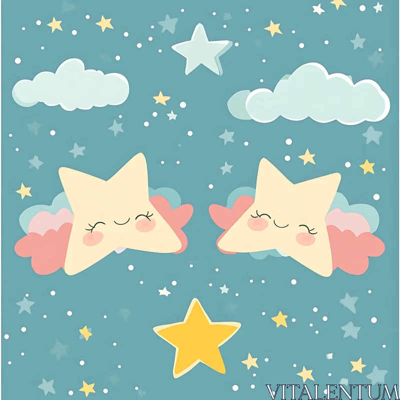 AI ART Whimsical Stars with Pastel Clouds Art