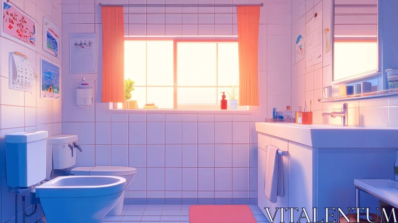 Soft Light in a Clean Bathroom Space AI Image