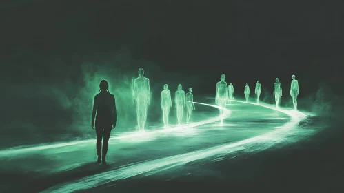 Ghostly Figures on Luminous Trail