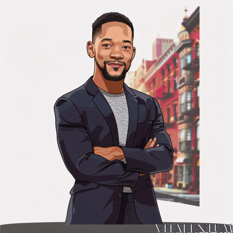 Vibrant Digital Portrait of Will Smith in City AI Image