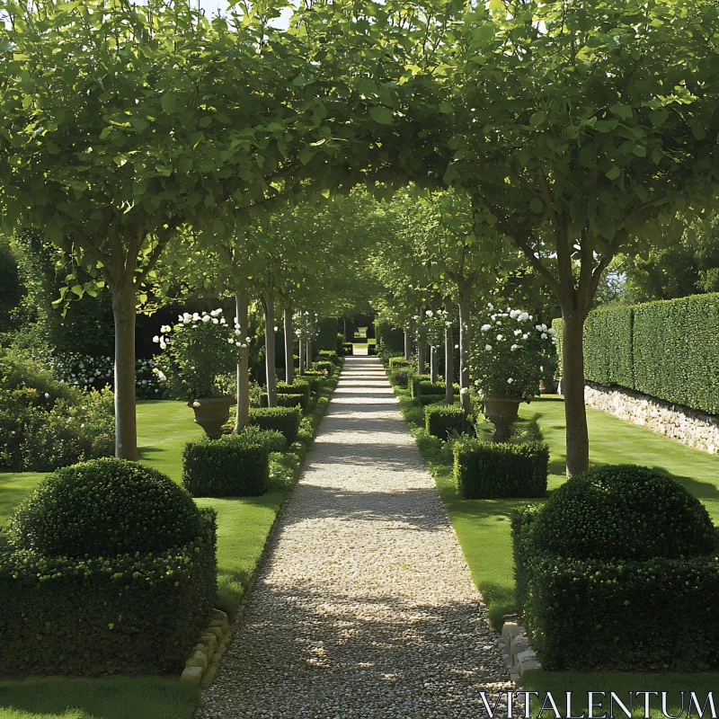 Symmetrical Garden Path with Green Trees AI Image