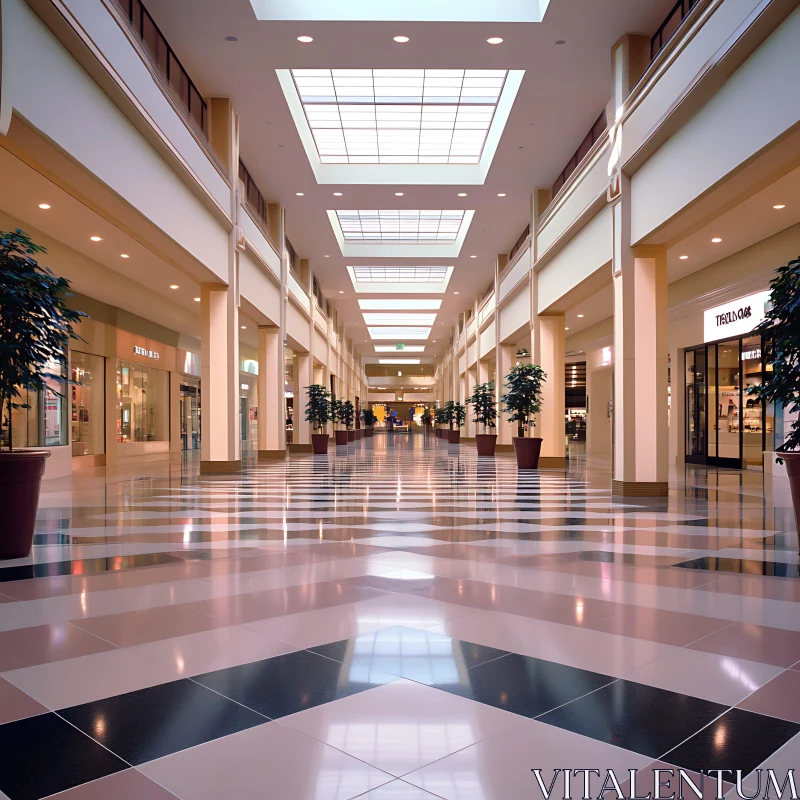 AI ART Symmetrical Mall Hallway with Checkered Floor