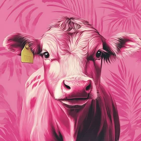 Monochrome Pink Cow with Leaves