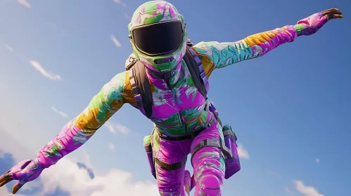 Colorful Astronaut in Skydiving Action