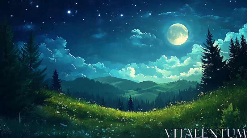 AI ART Moonlit Hills and Starry Skies