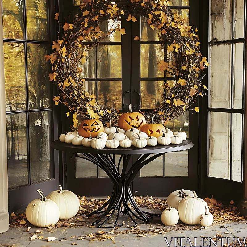Festive Halloween Pumpkin Display AI Image