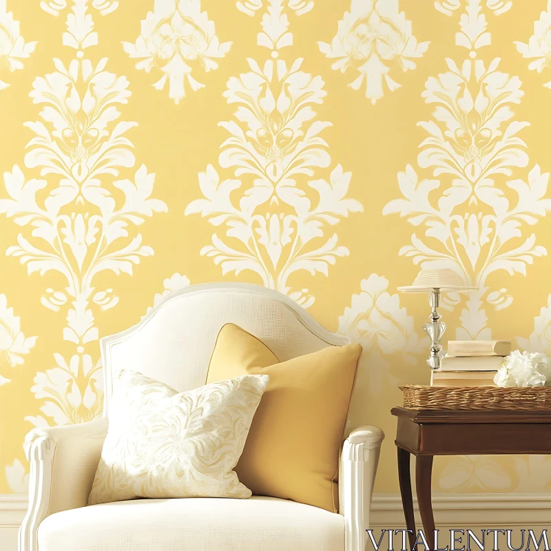 Sophisticated Interior Design with Patterned Wall AI Image