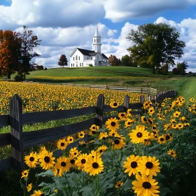 Rural Landscape with Sunflowers and Church