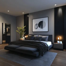 Serene Bedroom with Monochromatic Art