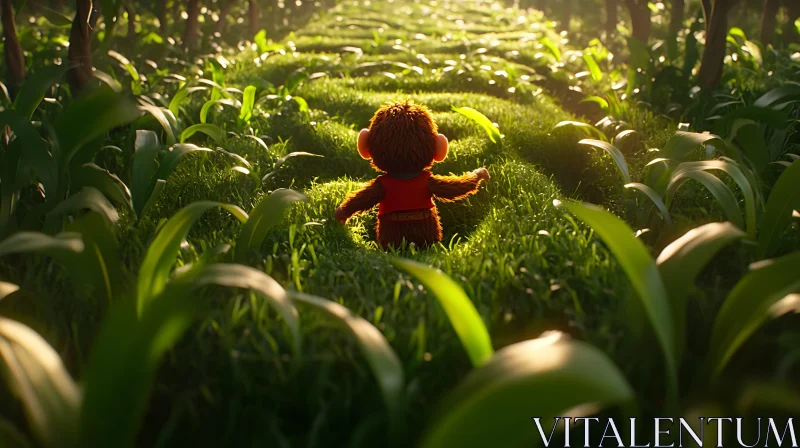 AI ART Little Monkey in Green Field