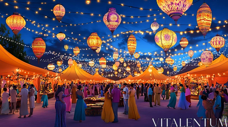 Lantern-Lit Night Market Festivities AI Image