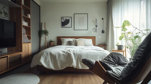 Minimalist Bedroom with Wooden Furniture