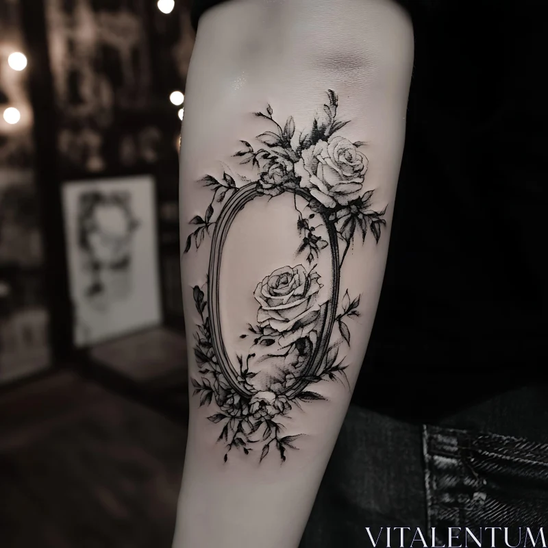 Sophisticated Rose Tattoo in Black and White AI Image