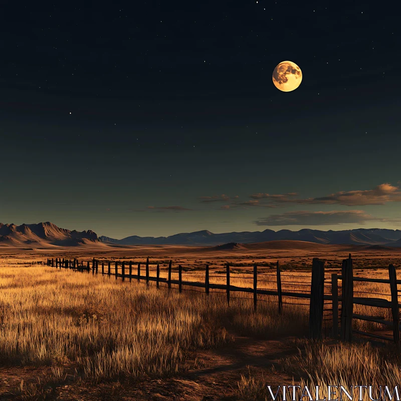 AI ART Rural Night Scene with Moon and Fence