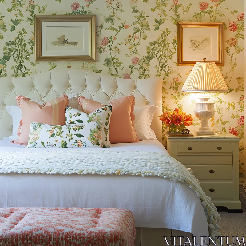 AI ART Floral Bedroom Design, Cozy Interior