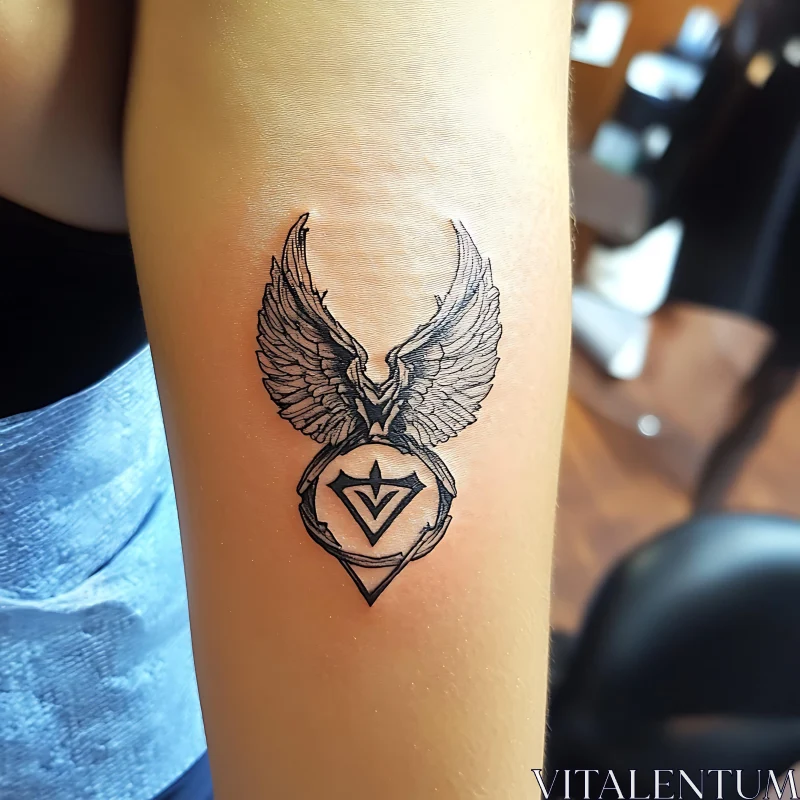 Detailed Symbolic Tattoo with Wings AI Image