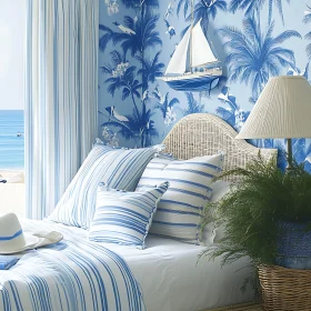 Blue and White Bedroom with Beach Theme