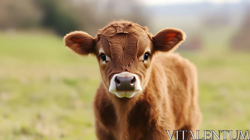 Brown Calf in Meadow AI Image