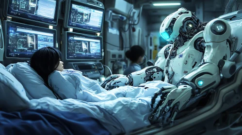 Cybernetic Medical Assistant in Modern Facility