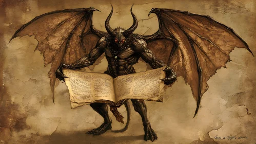 Demonic Figure Reading Ancient Text