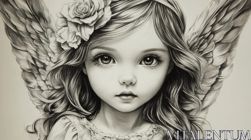 AI ART Monochrome Drawing of Young Angel